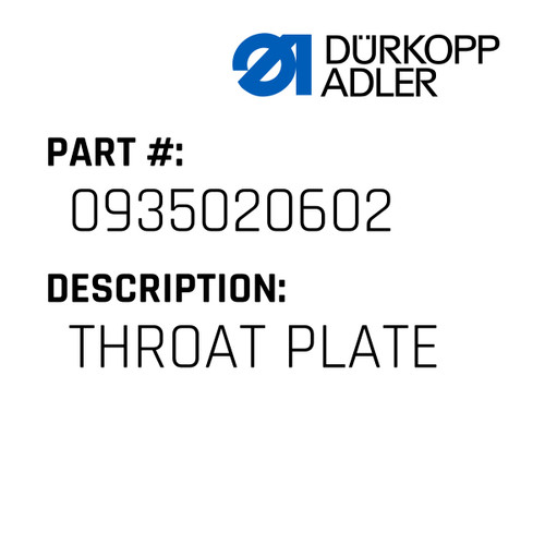 Throat Plate For Dürkopp Adler Original Part Number 0935 020602