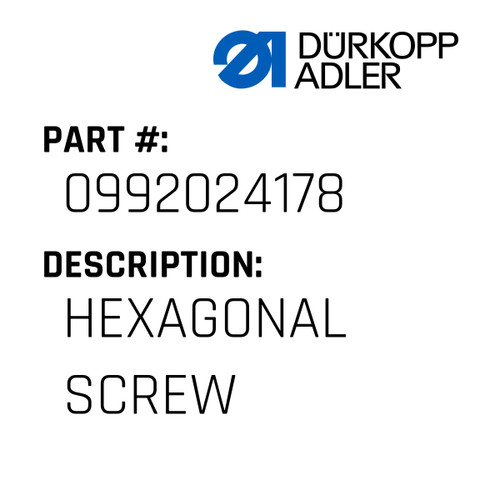Hexagonal Screw For Dürkopp Adler Original Part Number 0992 024178