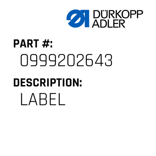 Label For Dürkopp Adler Original Part Number 0999 202643