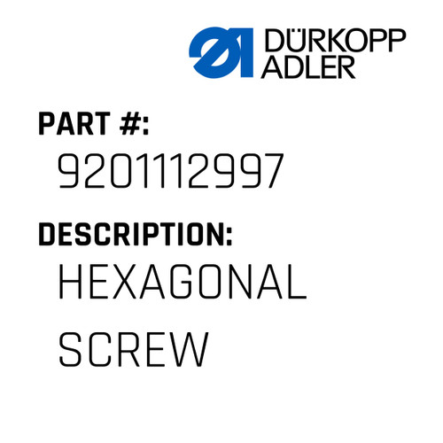 Hexagonal Screw For Dürkopp Adler Original Part Number 9201 112997