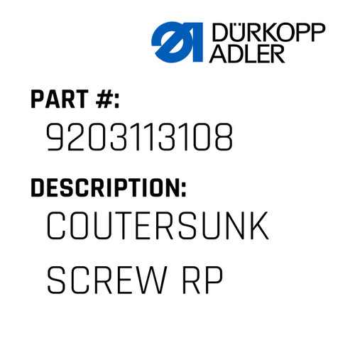 Coutersunk Screw Rp For Dürkopp Adler Original Part Number 9203 113108