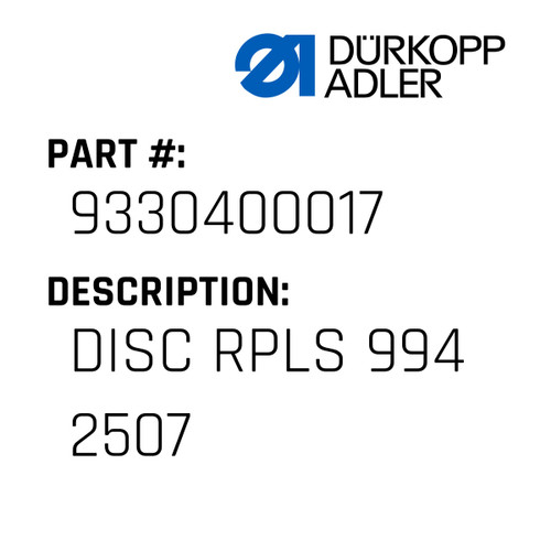 Disc Rpls 994 2507 For Dürkopp Adler Original Part Number 9330 400017