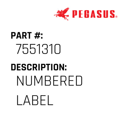 Numbered Label Part Number 755131000009 for Pegasus Sewing Machine Model MSH-300 Series