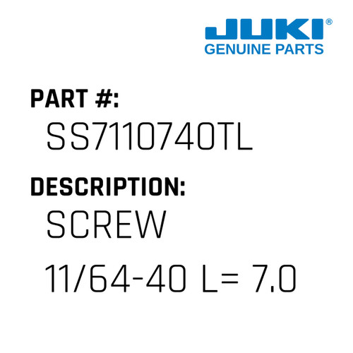 Screw 11/64-40 L=7.0 - Juki #SS7110710SL - Jacksew Parts Store