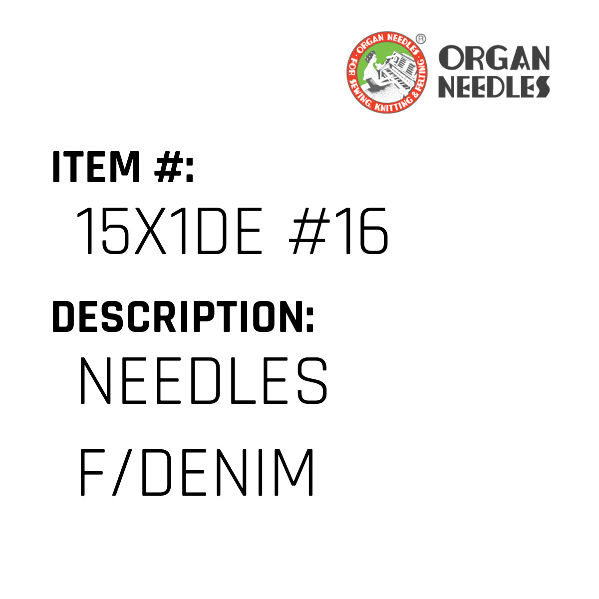Needles F/Denim - Organ Needle #15X1DE #16 - Jacksew Parts Store