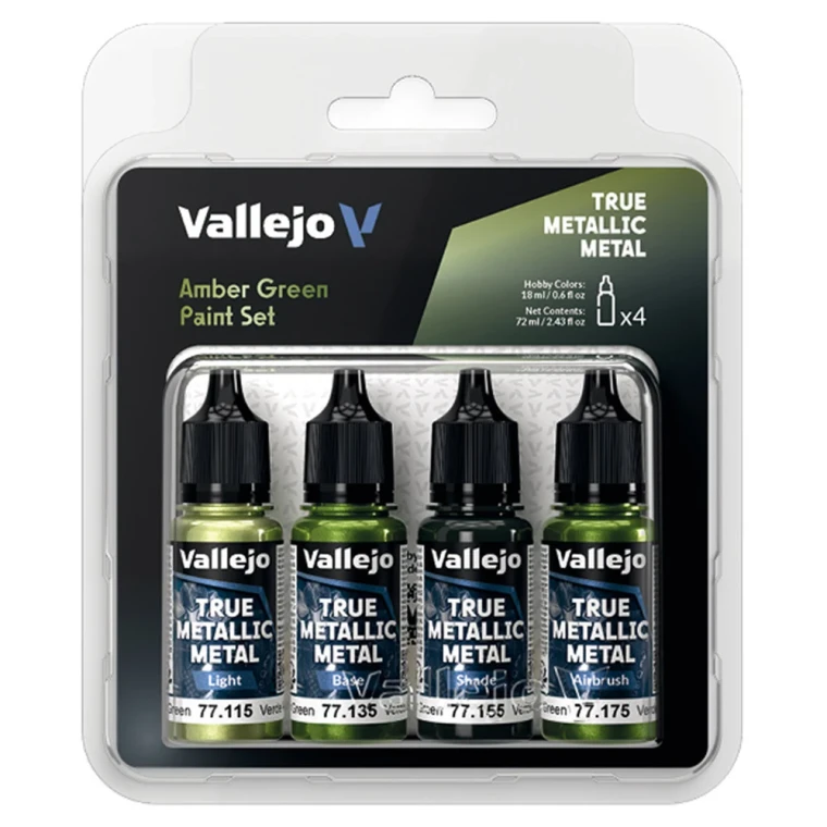 Vallejo True Metallic Metal Amber Green Paint Set (4 x 18ml)