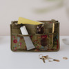 green leather and floral fabric handbag organiser insert with multiple pockets and compartments