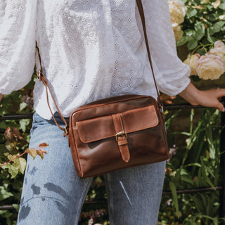 Hallie Leather Pocket Crossbody Bag, Brown - The Leather Store
