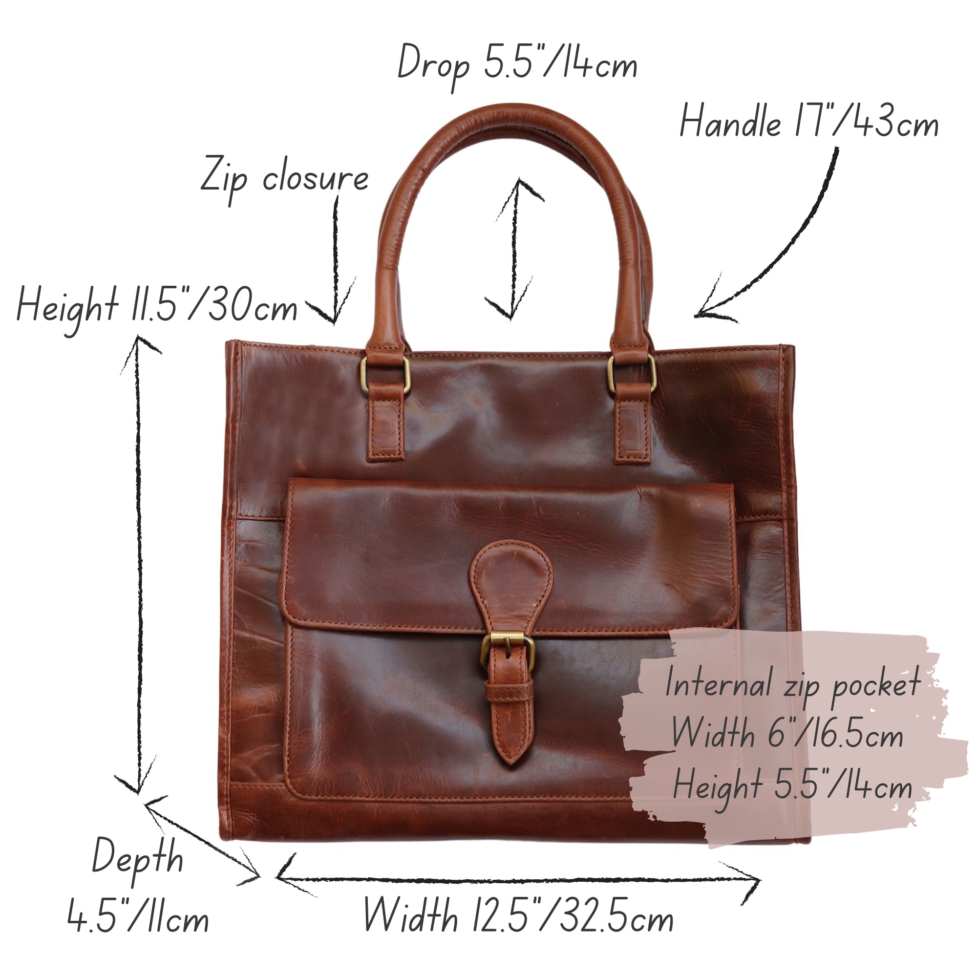 Fairfax Leather Pocket Bag, Brown - The Leather Store