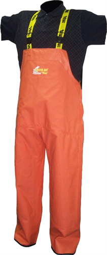 Viking Bristol Bay rain bib in green and orange.