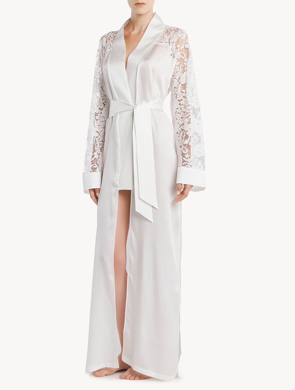 Robe in off-white silk and Leavers lace - La Perla - Euro