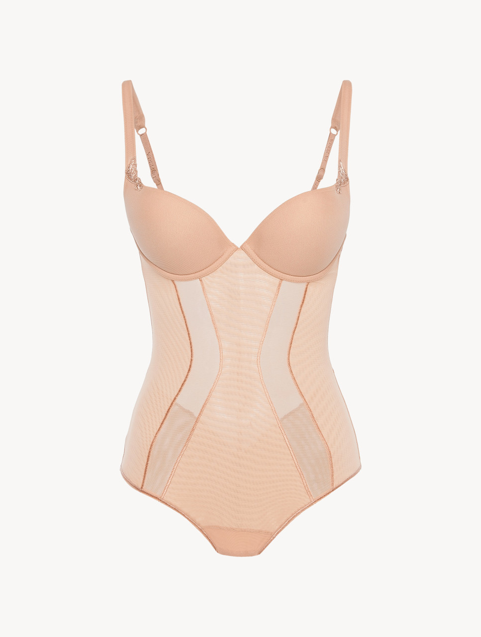 Luxury Stretch Tulle Bodysuit in Sand | La Perla