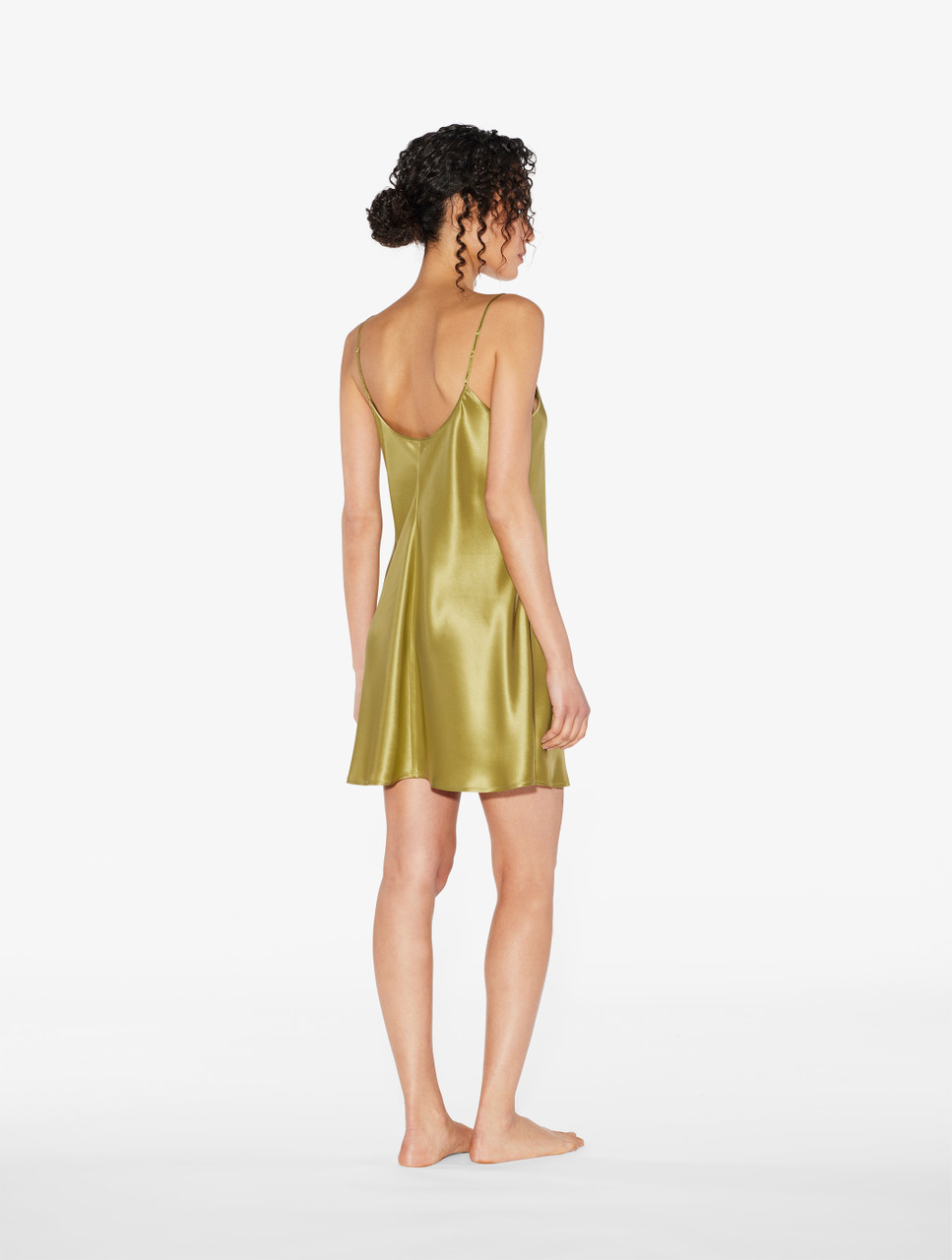 Silk short slip dress in Olive - La 
