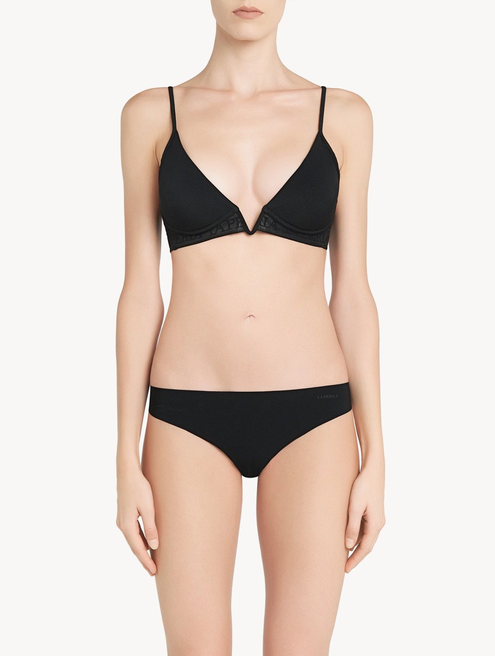 Hazel-coloured non-wired padded triangle V-bra