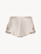 Sleep shorts in blush pink silk with embroidered tulle_0