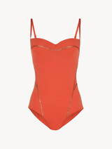 Underwired orange swimsuit with metallic embroidery_0