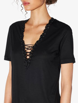 T-shirt in black modal with embroidered tulle_3