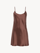 Silk short slip dress in Chocolate Brown_0