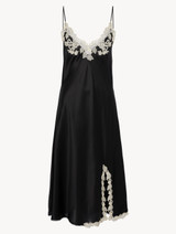 Black silk satin short nightgown with frastaglio_0