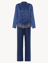 Blue silk long pyjamas with frastaglio_0