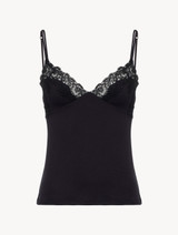 Cashmere Blend Ribbed Camisole in Onyx with Frastaglio_0
