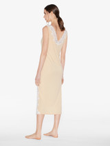 Long Cashmere Blend Ribbed Nightgown in Halo with Frastaglio_3