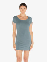 Short Cashmere Blend Ribbed  Nightgown in Sleepy Dream with Frastaglio_1