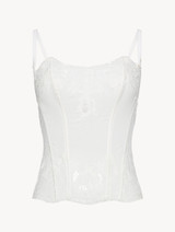 Soft Corset in Off White with Cotton Leavers Lace_0