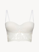 Bandeau Bra in Off White with Cotton Leavers Lace_0