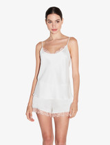 Silk Camisole Top with Leavers lace in White_1
