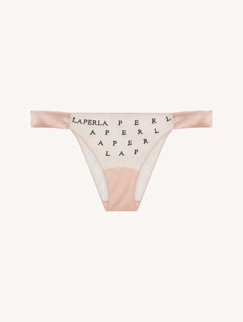 Low-rise briefs in nude stretch embroidered tulle