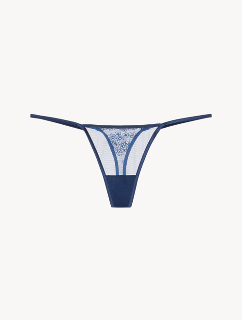 Thong in dark denim blue embroidered tulle_3