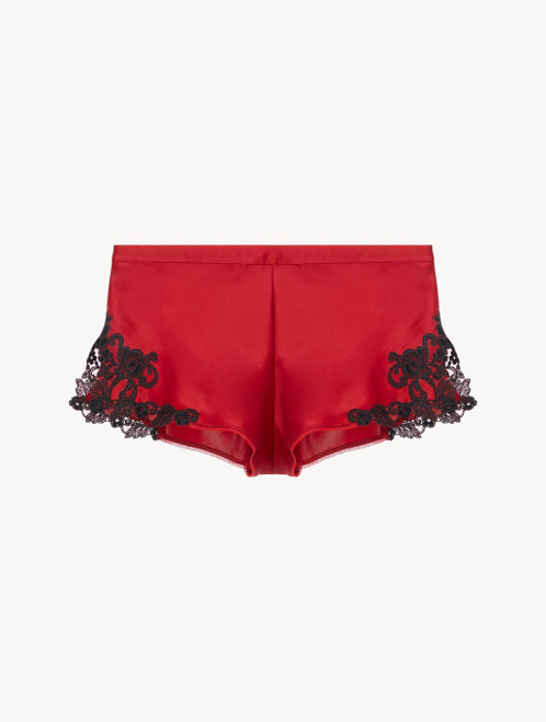 Red silk sleep shorts with frastaglio_8