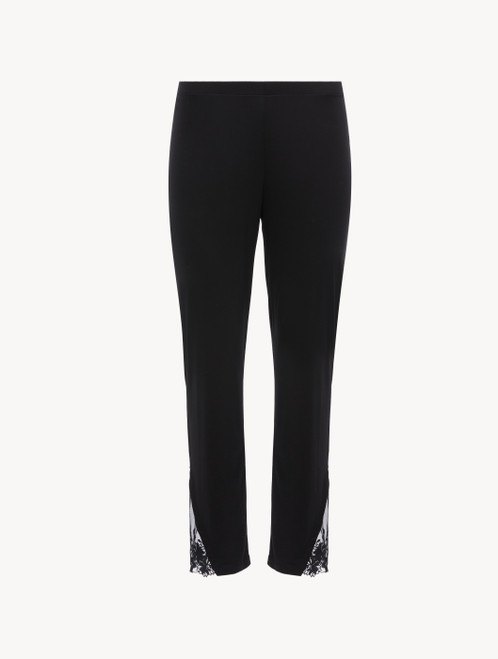 Trousers in black modal with embroidered tulle_0