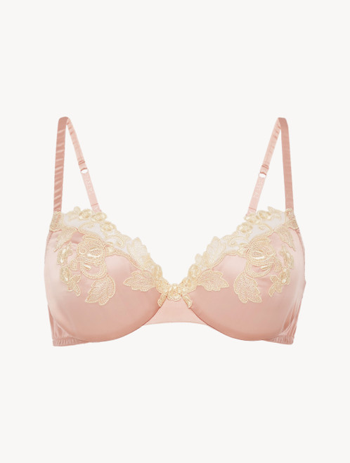 Silk Underwired Bra in powder pink with ivory frastaglio_3