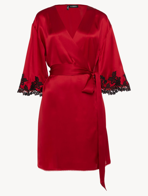 Red silk short robe with black frastaglio_4