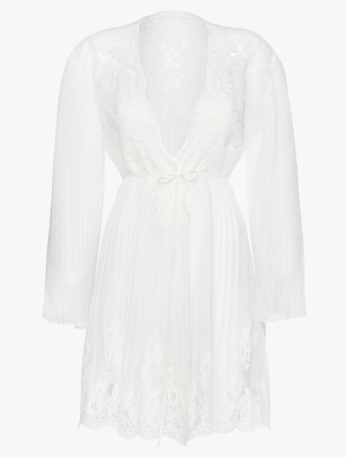 Short Robe in Off White with Cotton Leavers Lace_6