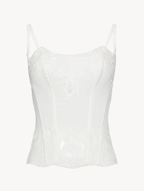 Soft Corset in Off White with Cotton Leavers Lace_1