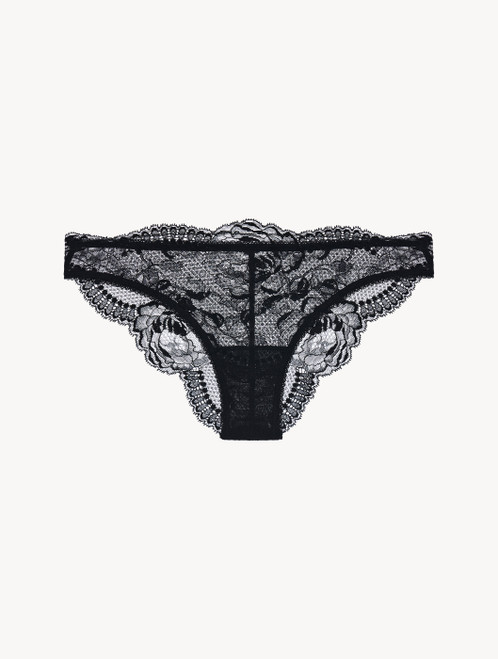 Black stretch Leavers lace and tulle Brazilian briefs_1