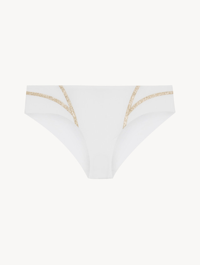 laperla.com | Mid-rise bikini brief in white with metallic embroidery