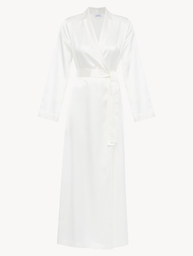 Silk long robe in white