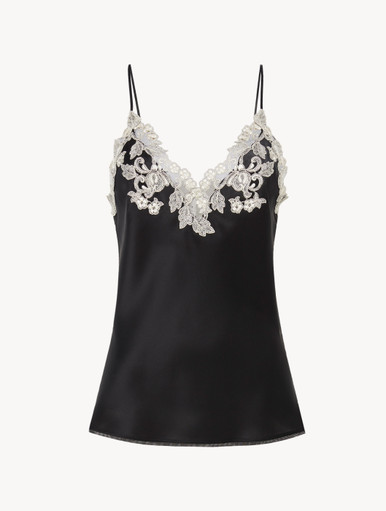 BL.Tops - A chic, luxurious black silk cami with built-in bra for