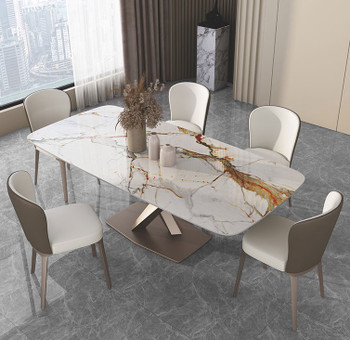 White Gold Sintered Stone Dining Table