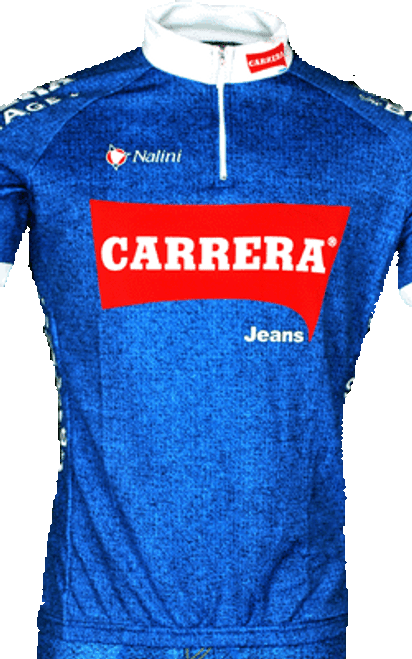 Carrera Blue Retro HZ Jersey Close Up View Carrera Blue Retro HZ Jersey Close Up View