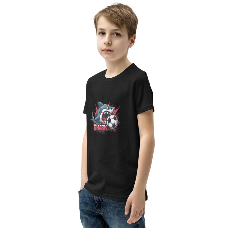 Soccer shark tee for sporty kids.