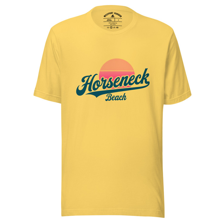 Capture the spirit of the South Coast with the Horseneck Beach Sunset Tee by Westport Harbor. This unisex T-shirt celebrates the golden sunsets and laid-back charm of Horseneck Beach, a beloved coastal destination in Westport, Massachusetts.