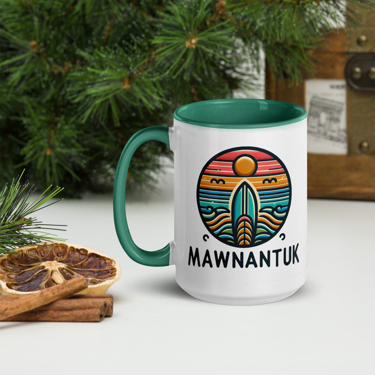 Bring the Ocean to Your Morning Routine
Start your day with coastal history in hand. The MAWNANTUK Surf Mug by Westport Harbor features a bold, colorful interior and rim, honoring the resilient spirit of Gooseberry Island’s legendary shoreline. Dishwasher and microwave safe, this ceramic mug blends style and story for every sip.