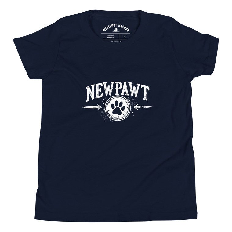 A playful paw-print tee for kids who love the coast and their pups.