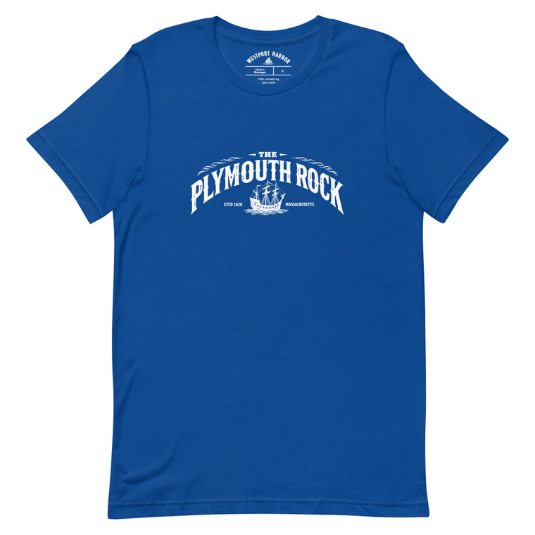 A dark cotton tribute to America’s starting point—Plymouth Rock.