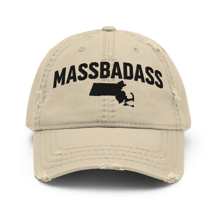 Distressed dad hat with Massachusetts edge